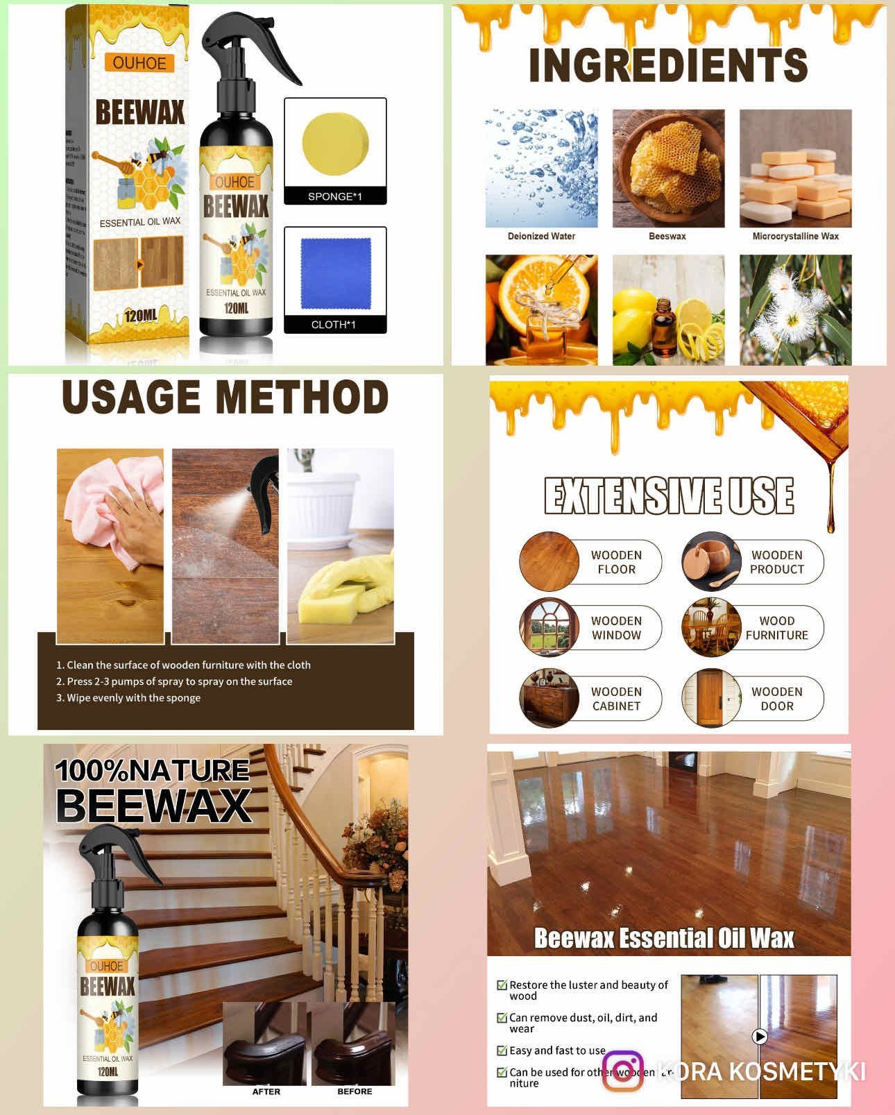 Oczyścić & Wypolerować Powierzchnię Drewnianą 120ml